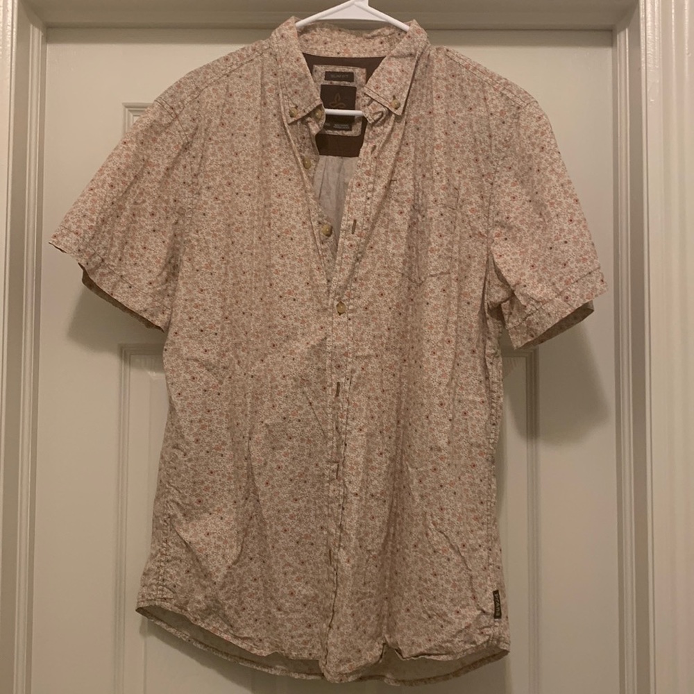Prana short sleeve button up, floral print, lrg slim fit